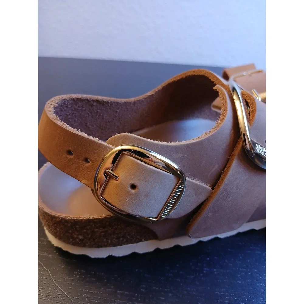 Birkenstock Milano Big Buckle Sandals Cognac Oiled Leather EU 36 US 5 Gold